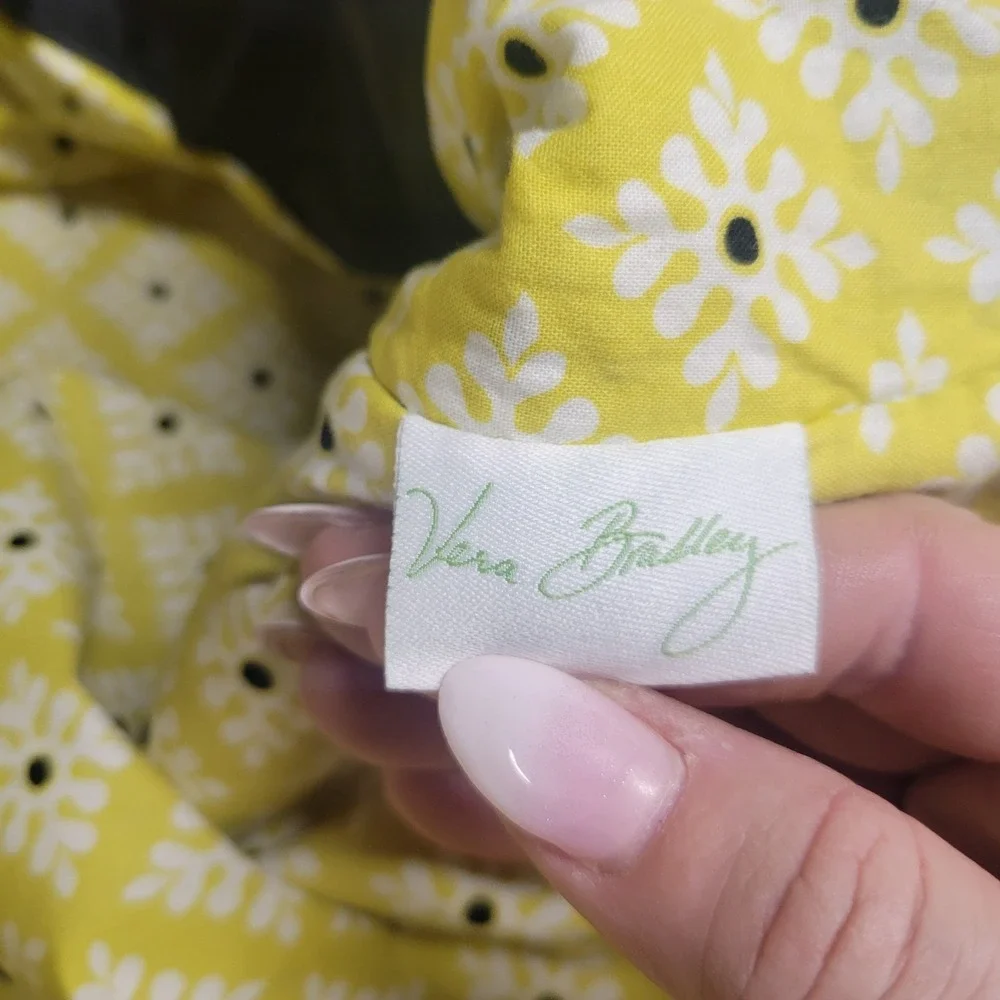 Vera Bradley Messenger Bag Provencal Quilted Cotton Floral Black Yellow Citron
